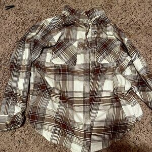 Patterned brown and white button down
